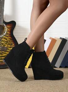 European And American New Cross-Border Plus Size Platform Ankle Boots, Winter Warm Lace-Up Fashionable EU/US High Heel  Boots For Women - Black - View 3