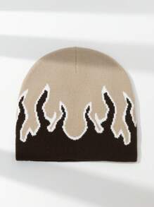 1pc Men's Unique Y2K Fire Pattern Knitted Beanie Hat, Suitable For Autumn/Winter Warmth And Casual Outfit Winter Hat Fall Outfit