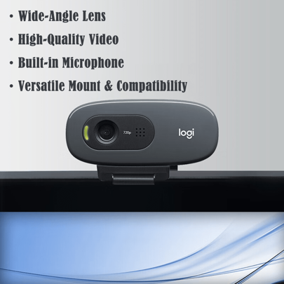 Logitech Webcam HD 720P avec microphone, convient pour les appels vidéo, les conférences, les cours en ligne sur les ordinateurs de bureau et les ordinateurs portables