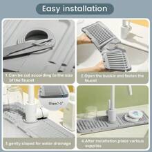 2pcs Silicone Kitchen Sink Splash Guard, Sink Faucet Mat - Fast Drying Stone Sink Tray For Kitchen/Washroom Sink Drip Catcher Tray Fit For Home Organizers&Storage - Grey - View 7