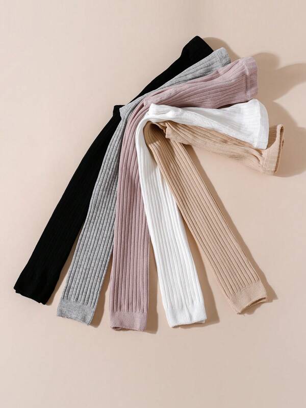 5pcs Girls Vertical Striped Skinny Tights, Minimalist Versatile Leggings Suitable For Wearing With School Uniforms