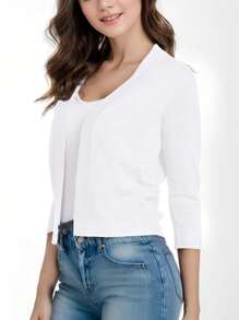 Women's 3/4 Sleeve Cropped Cardigan Sweater - White - View 5