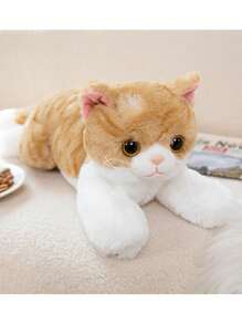 Molutian 19.68 英寸 3D 仿真猫毛绒短毛猫逼真毛绒可拥抱猫玩具可爱猫咪毛绒沙发装饰垫生日礼物男孩女孩婴儿玩具，儿童玩具猫，儿童玩具 - 白色 - 查看 14