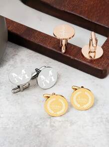 2 件定制名字袖扣，个性化伴郎袖扣，婚礼袖扣，不锈钢袖扣，男士生日周年纪念礼物 - 銀色 - 查看 3