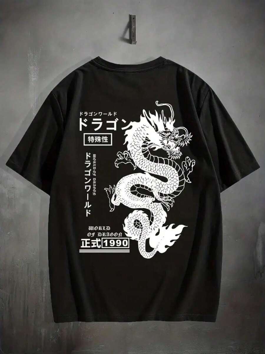 Streetwear Dragon Orient Basic Cotton T-Shirt - màu đen - Xem 1