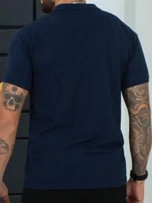 Men's Short Sleeve Piquet Polo Shirt - Navy Blue - View 2