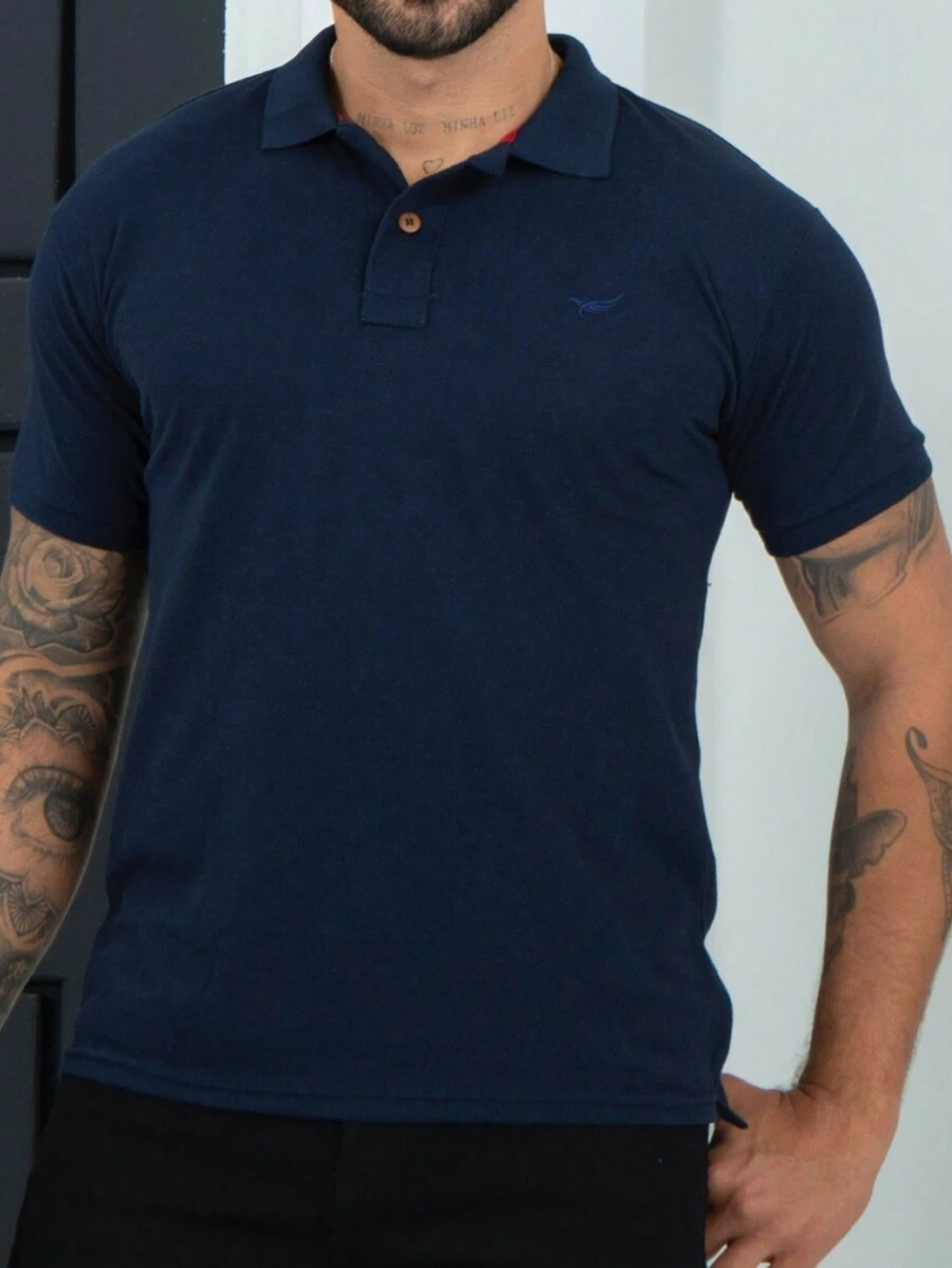 Men's Short Sleeve Piquet Polo Shirt - Navy Blue - View 1