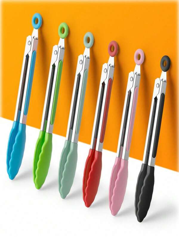 1pc Mini 7-Inch Food Clip Thickened Heat-Resistant Food Clip With 430 Stainless Steel And Nylon Head Resistant To High Temperature Barbecue Food Clip