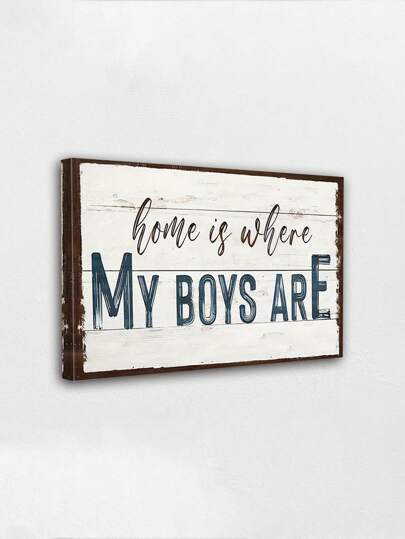 1pc Framed Canvas Wall Art Poster With The Sentimental Quote "Home Is Where My Boys Are" In Rustic Typography, Perfect For Celebrating Family Bonds And Adding A Personal Touch To Your Home, Ready To Hang
