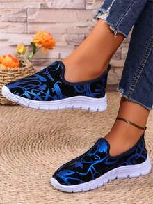 1 Đôi Giày Thể Thao Thường Ngày Cho Nữ Mềm Mại & Thoáng Khí Giày Đế Bằng Cho Con Bú - Màu xanh lam - Xem 3