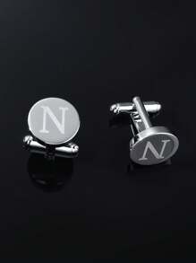 1 paire Boutons De Manchette De Simple Et À La Mode Pour Homme laser 26 Alphabet Anglais