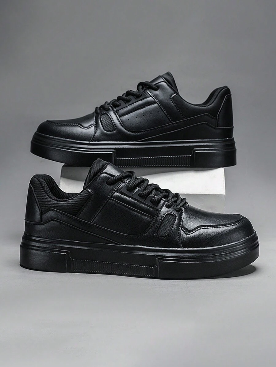 2024 新款男士黑色平底休闲运动防滑耐穿时尚潮流户外休闲步行鞋 - 黑色 - 查看 1