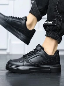 2024 新款男士黑色平底休闲运动防滑耐穿时尚潮流户外休闲步行鞋 - 黑色 - 查看 6