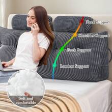 Wedge Headboard Pillow + Head Roll Pillow Bed Wedge Pillow For Headboard Bolster Soft Large Comfy Reading Pillows For Beds Sofas Back Lumbar Bolster Support Pillow - Bedroom Wedge Cushions - Grey - View 5