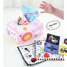 1 套婴儿蒙特梭利软纸巾盒玩具感官学习布玩具多功能彩色纸巾盒玩具适合婴儿，圣诞节