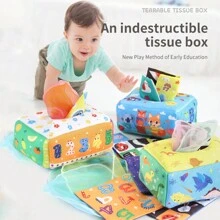 1 套婴儿蒙特梭利软纸巾盒玩具感官学习布玩具多功能彩色纸巾盒玩具适合婴儿，圣诞节