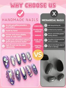 10 pezzi Set di unghie finte estive stile giapponese Y2K, unghie acriliche a stiletto lunghe con finitura cromata - Unghie finte intere con decorazioni a cuore in 3D e strass, unghie false con finitura rosa lucida, catena e smalto metallizzato, per San Valentino, Ognissanti, regali per donne e ragazze
