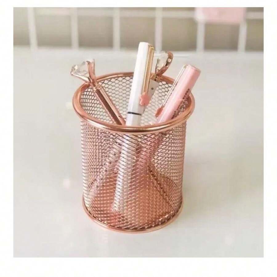 Porta Lápis, Redondo, Metal, Rose Gold Kit c/ 5 Unidades SHEIN Brasil