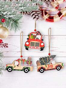 1 pieza Adorno de coche de Navidad pintado de madera, decoración con patrón de Santa Claus y muñeco de nieve, adornos de coche de madera con Santa y cuadros a cuadros, perfectos para fiestas y eventos de vacaciones, mejor regalo - Multicolor - Ver 4