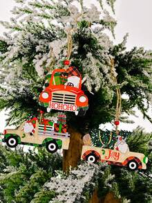 1 pieza Adorno de coche de Navidad pintado de madera, decoración con patrón de Santa Claus y muñeco de nieve, adornos de coche de madera con Santa y cuadros a cuadros, perfectos para fiestas y eventos de vacaciones, mejor regalo - Multicolor - Ver 3