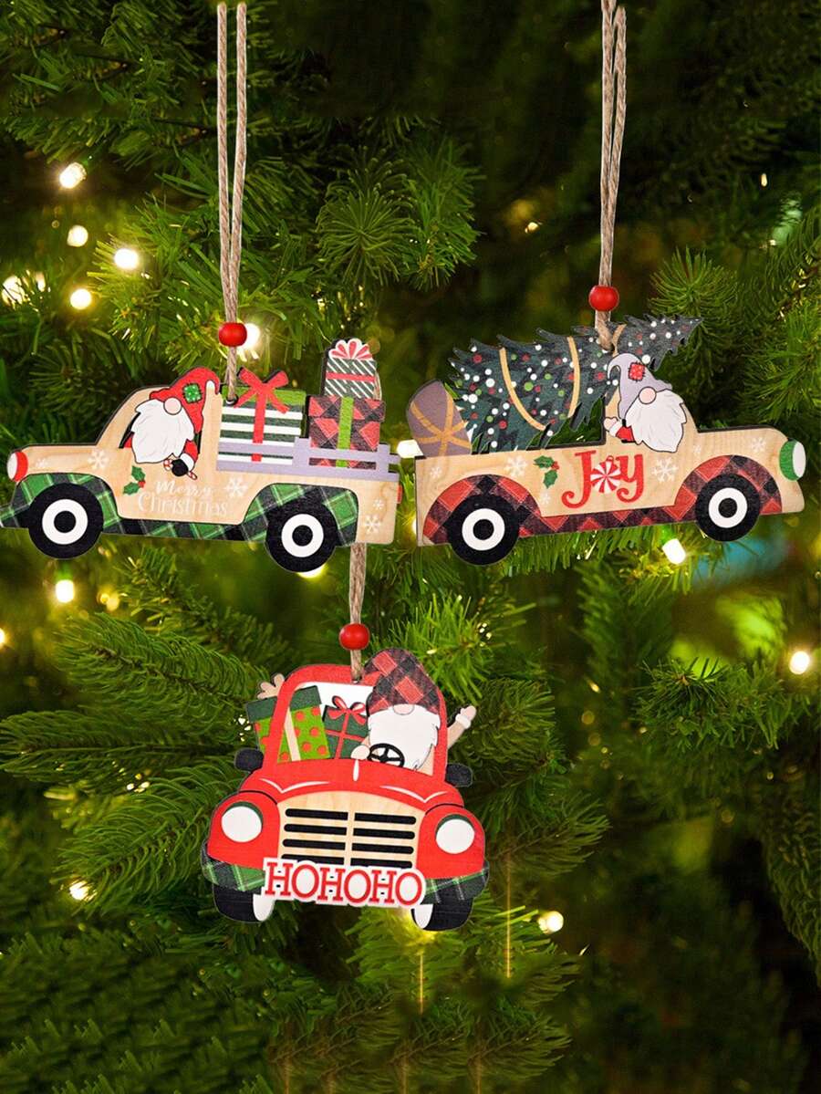 1 pieza Adorno de coche de Navidad pintado de madera, decoración con patrón de Santa Claus y muñeco de nieve, adornos de coche de madera con Santa y cuadros a cuadros, perfectos para fiestas y eventos de vacaciones, mejor regalo
