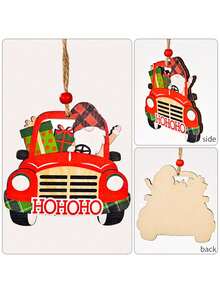 1 pieza Adorno de coche de Navidad pintado de madera, decoración con patrón de Santa Claus y muñeco de nieve, adornos de coche de madera con Santa y cuadros a cuadros, perfectos para fiestas y eventos de vacaciones, mejor regalo - Multicolor - Ver 8