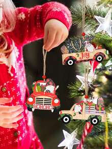 1 pieza Adorno de coche de Navidad pintado de madera, decoración con patrón de Santa Claus y muñeco de nieve, adornos de coche de madera con Santa y cuadros a cuadros, perfectos para fiestas y eventos de vacaciones, mejor regalo - Multicolor - Ver 6