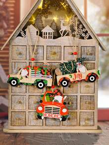 1 pieza Adorno de coche de Navidad pintado de madera, decoración con patrón de Santa Claus y muñeco de nieve, adornos de coche de madera con Santa y cuadros a cuadros, perfectos para fiestas y eventos de vacaciones, mejor regalo - Multicolor - Ver 5