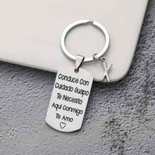 1pc Spanish Engraved Casual Style Stainless Steel Keychain, Romantic Valentines Gift For Husband Or Boyfriend Car Accessories Bag Charm School Letter Cute Goth Y2k Bag Accessories Lanyards With Id Holder Car Accessories Bag Charms