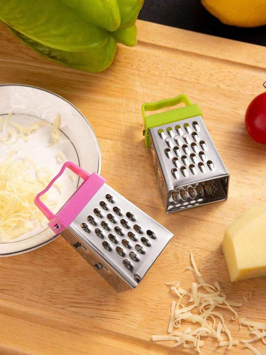 1个不锈钢迷你奶酪刨丝器，颜色随机，创意盒形刨丝器，适用于刨奶酪、生姜、蔬菜，四面不锈钢蔬菜刨丝器，多功能蔬菜刨丝器，厨房工具 - 彩色 - 查看 1