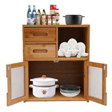 Kitchen Pantry Sideboard, Storage Cabinet With Drawer And Doors, Open Platform Cabinet, Quick Assembly Cupboard Shelf, 16.5in Long, For Dining Room Hallway Living Room Office, Wood Color - Brown - View 3