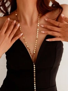 1 件亮片流苏项链，适合女性日常佩戴 - 金色 - 查看 1