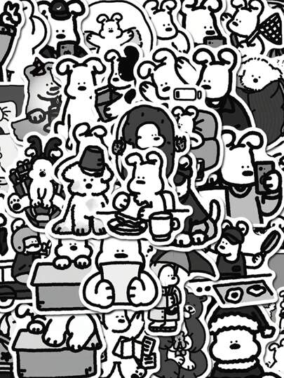 62 张黑白狗可爱卡通贴纸 个性化 DIY 手册 手机、iPad、水杯、笔记本电脑防水贴纸