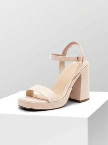 Women Chunky Heel Platform Heeled Sandals Open Toe Fashionable Ankle Strap Buckle Decor Heeled Sandals Wedding Party Evening Prom Dance Dress Shoes - 米色 - 查看 3