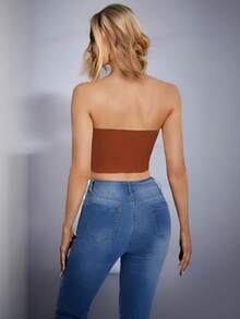 Crop top tubo corto sexy unicolor - Óxido marrón - Ver 2