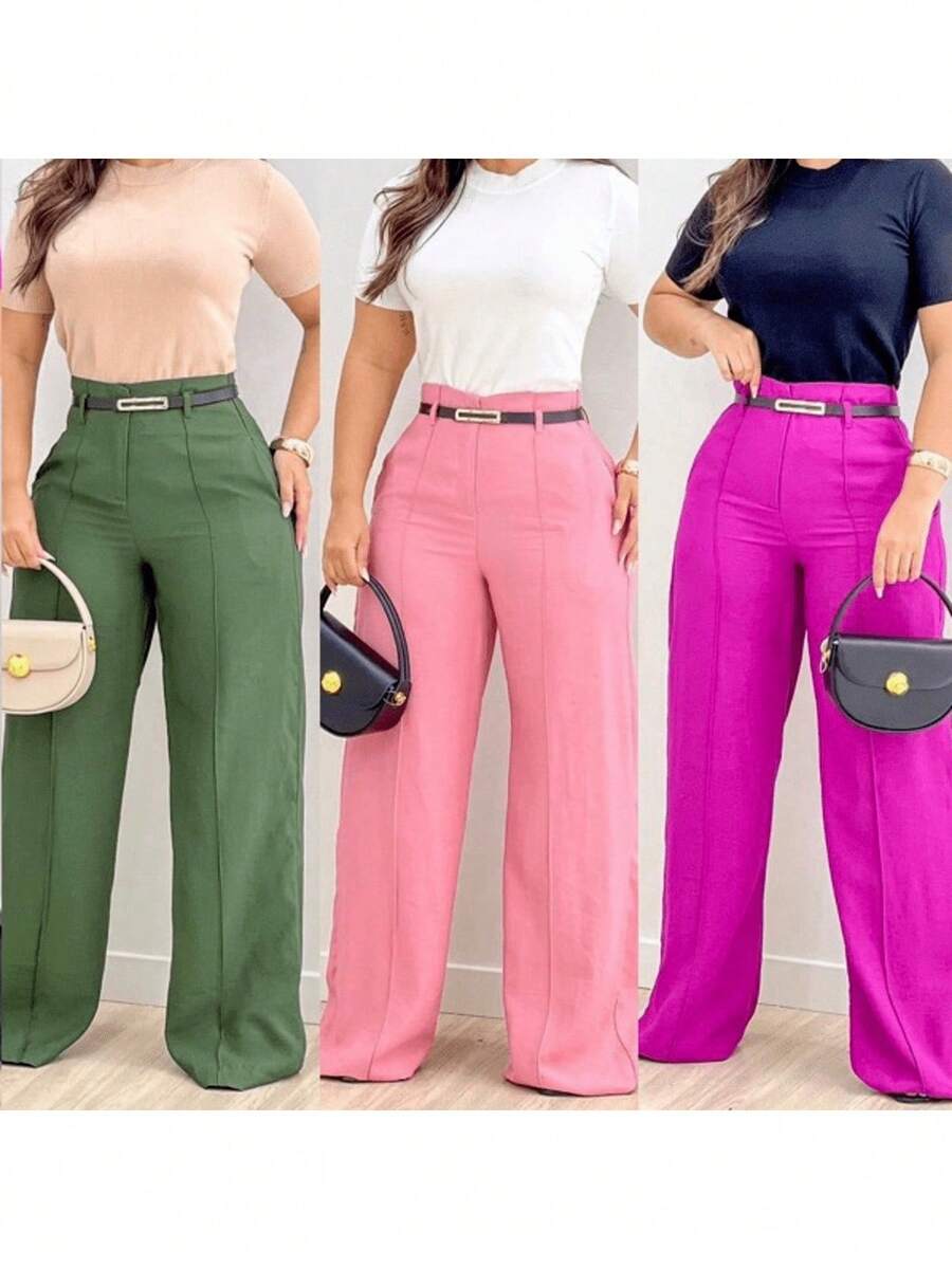 Women's Tailored Wide Leg Trousers With S/XL Rim - 淺粉色 - 查看 1