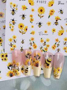 4pcs Yellow Flower Butterfly Nail Art Stickers, 3D Butterfly Bee Flower Vine Design Self-Adhesive Elegant Stickers, DIY Nail Decor, Suitable For Women And Girls - Multicolor - View 9