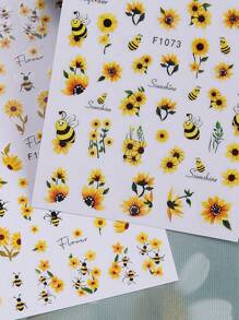 4pcs Yellow Flower Butterfly Nail Art Stickers, 3D Butterfly Bee Flower Vine Design Self-Adhesive Elegant Stickers, DIY Nail Decor, Suitable For Women And Girls - Multicolor - View 10