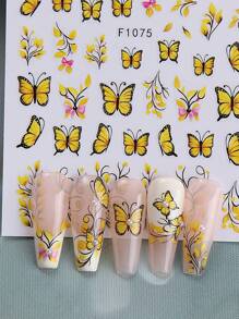 4pcs Yellow Flower Butterfly Nail Art Stickers, 3D Butterfly Bee Flower Vine Design Self-Adhesive Elegant Stickers, DIY Nail Decor, Suitable For Women And Girls - Multicolor - View 7