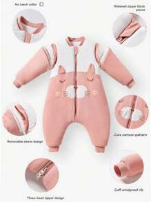 Saco de dormir acolchoado fino de 1,5 tog para bebê menino e menina, para primavera, outono e inverno. Roupa de dormir com pernas separadas, estampa de gato cartoon fofo, roupa de dormir inteira para o Dia dos Namorados - Multicolorido - Visão 4