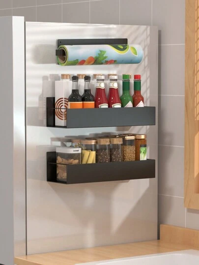 1/2/3pcs Magnetic Storage Rack, Refrigerator Side Storage Rack, Magnetic Spice Rack, Magnetic Paper Towel Rack, DIY Combination Magnetic Seasoning Rack, Magnetic Refrigerator Shelf, Kitchen Accessories Kitchen Items Kitchen Accessories Kitchen Tools