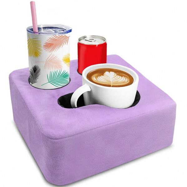 Poedist Couch Cup Holder Pillow, Couch Cup Holder Tray! Keep Drinks Hand Reach And KeepTemp, Prevent Spills And Use Anywhere. Cup Holder For Couch, Bed, Car, Courtyard, Park, Beach. Taro Purple