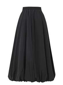 Women's Bubble Skirt Elastic Waist With Pockets Solid A-Line Long Skirts