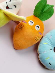 3/4 件宠物毛绒声音玩具，柔软香蕉、胡萝卜、甜甜圈和笑脸，适合猫和狗的可爱宠物玩具 - 彩色 - 查看 4