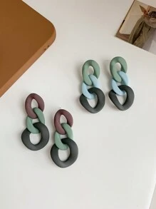 1对休闲个性撞色链条耳环 - 彩色 - 查看 2
