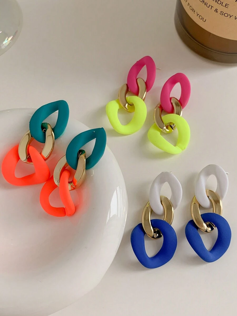 1对休闲个性撞色链条耳环 - 彩色 - 查看 1