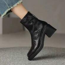 女士黑色方头切尔西踝靴，粗高跟厚底 - 黑色 - 查看 3