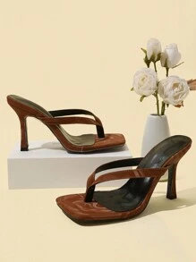 经典简约条纹人字拖高跟凉鞋，适合女士春夏穿搭 - 棕色 - 查看 6