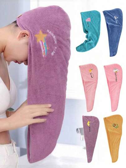 Thickened Coral Fleece Cartoon Embroidered Hair Drying Cap,Women Shower Cap,Water-Absorbing Triangle Hat,Water-Absorbing Hair Drying Towel, Quick Drying Super Absorbent Hair Drying Cap, Turban, Embroidered Hair Drying Towel,Hairdressing Tools,School,Back To School,Travel,Travel Essentials,Home Essentials,Towel,Skin Care