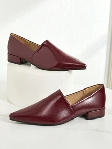 Giày lười mũi nhọn màu đỏ Date 2024 mới, giày lười đế bằng đơn giản, thoải mái, thời trang, phong cách Anh, đi làm cho nữ - Màu Đỏ Sâu - Xem 4